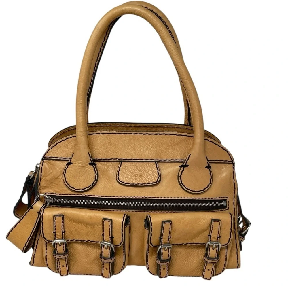 CHLOE Satchel Tote Purse Camel Brown Leather Buttery Pebbled Leather Luxury